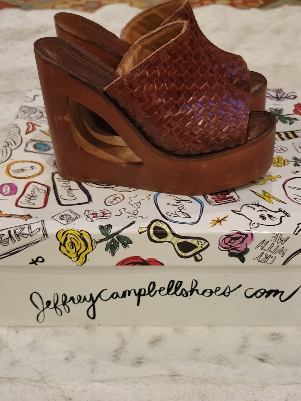 Jeffrey Campbell Brown Woven Leather Platform Wedge Sandals